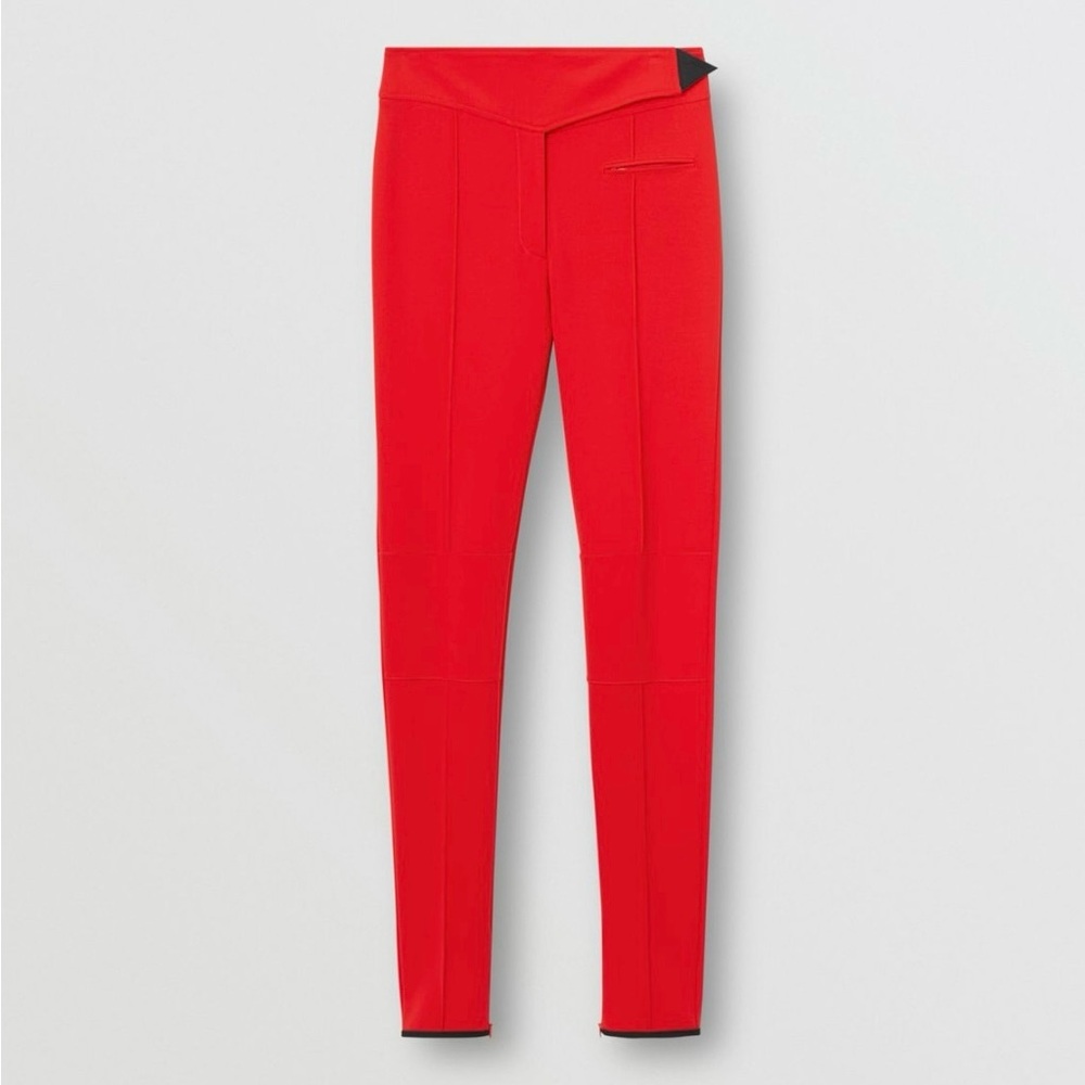 BURBERRY BRIGHT RED LEGGINGS WITH BLACK DETAILING CLOSURE & CUT OUT ZIPPERS - Picture 6 of 12
